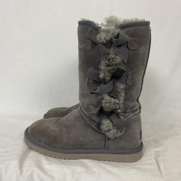 Koolaburra by UGG Boots Womens 7 Gray Suede Victoria Tall Bow 1015875 Sherpa - Picture 6 of 14